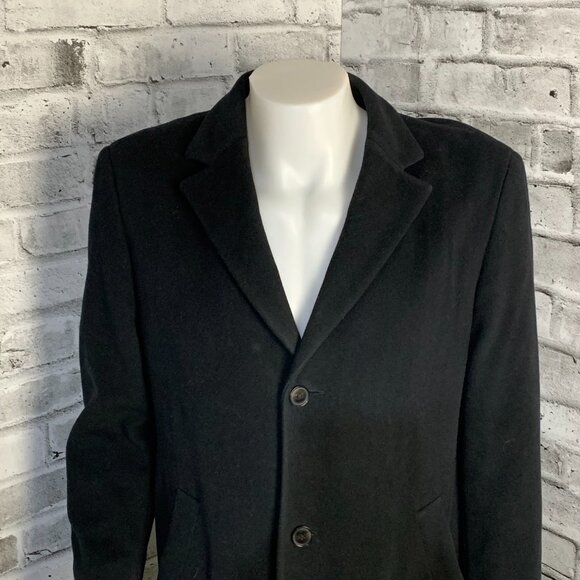 Hugo Boss Wool Trench Coat Large Black Preppy Old Money Corpcore 90s Overcoat - Picture 2 of 16